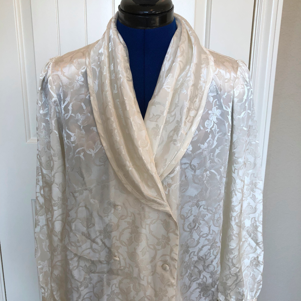 Vintage Creamy Satin Blouse with Swirl Pattern-NWT